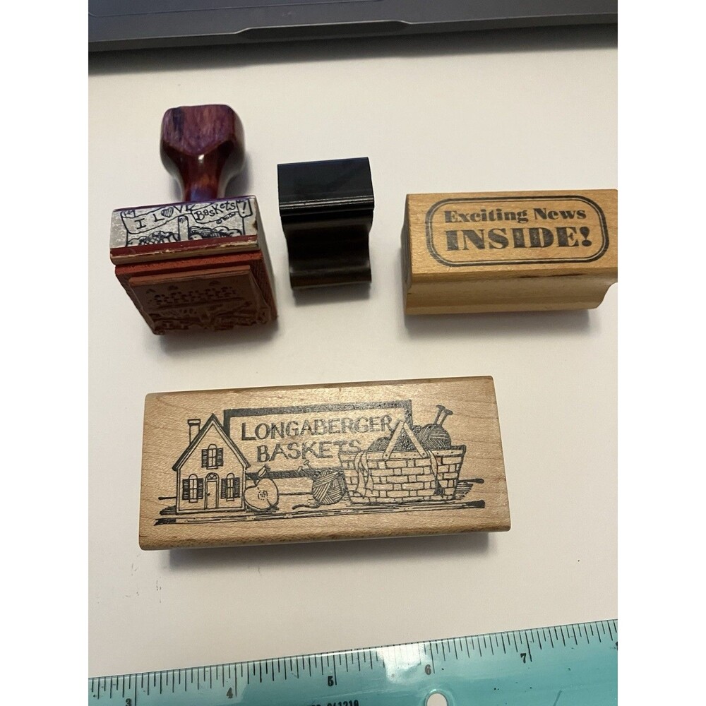 Longaberger Baskets And Related Rubber Stamp lot Vintage